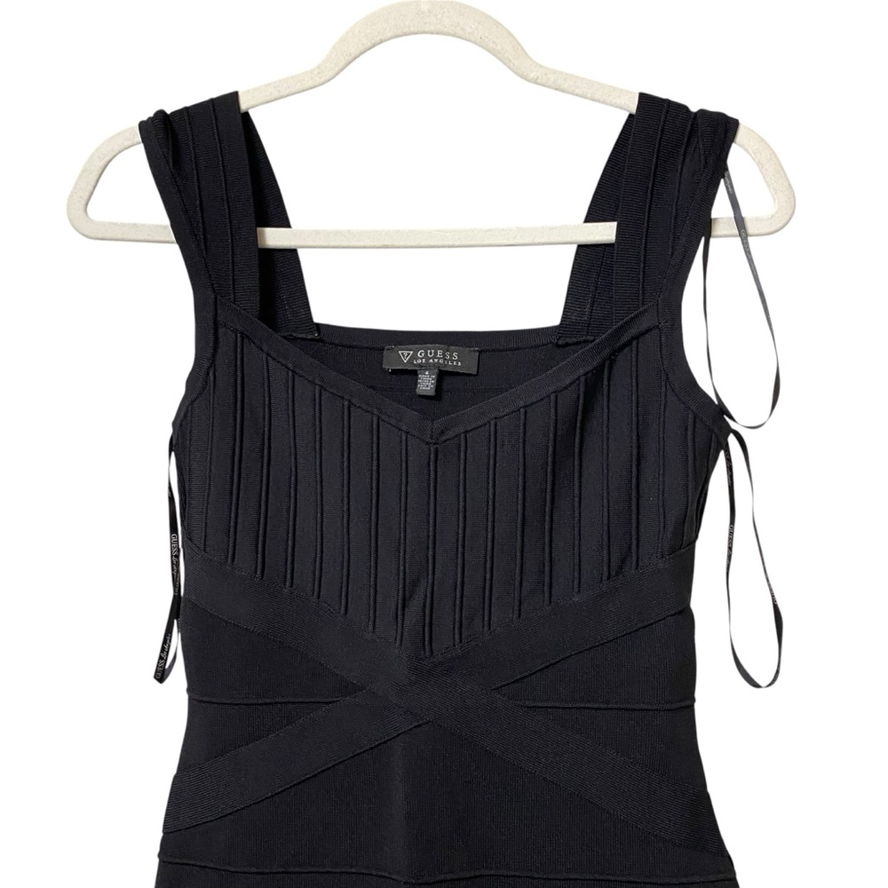 Guess LBD sweetheart neck black stretch structure bandage bodycon knit Dress 4 - Picture 3 of 12